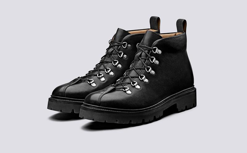 Grenson Bobby Mens Hiker Boots - Black Smooth Calf Leather CJ8260